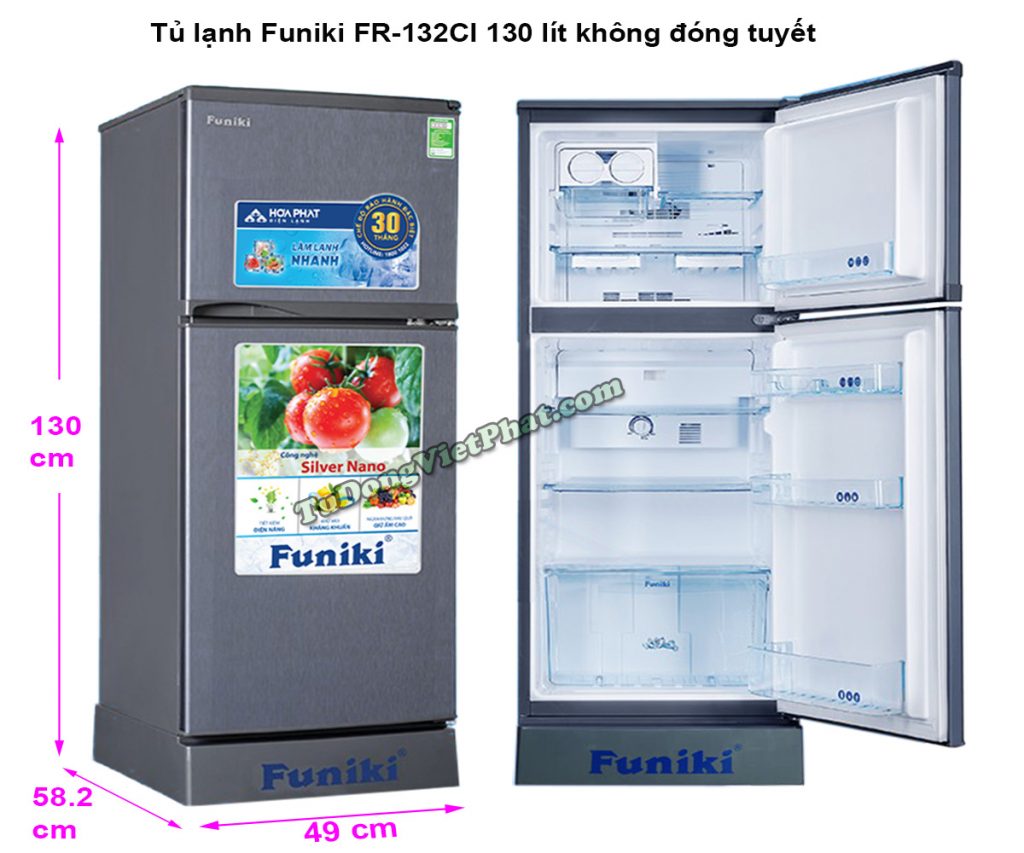 Kích thước tủ lạnh Funiki FR-132CI tủ mini 2 cánh 130 lít