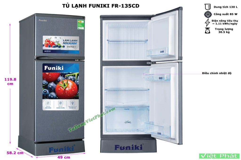 Kích thước tủ lạnh Funiki FR-135CD