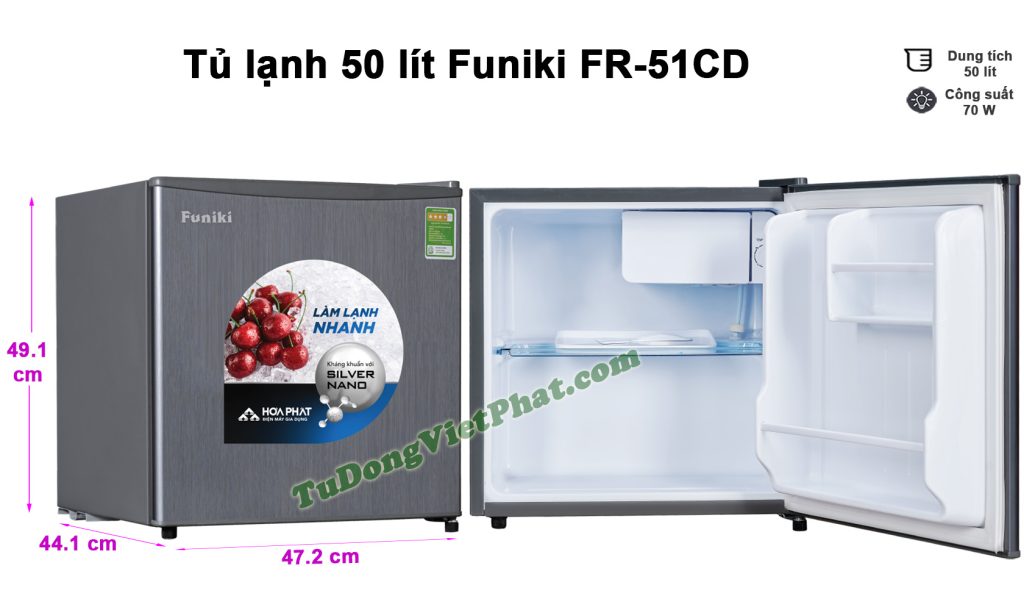 Kích thước tủ lạnh Funiki FR-51CD tủ mini 50 lít