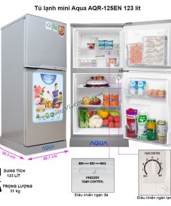 Kích thước tủ lạnh mini AQUA 123 Lít AQR-125EN không đóng tuyết
