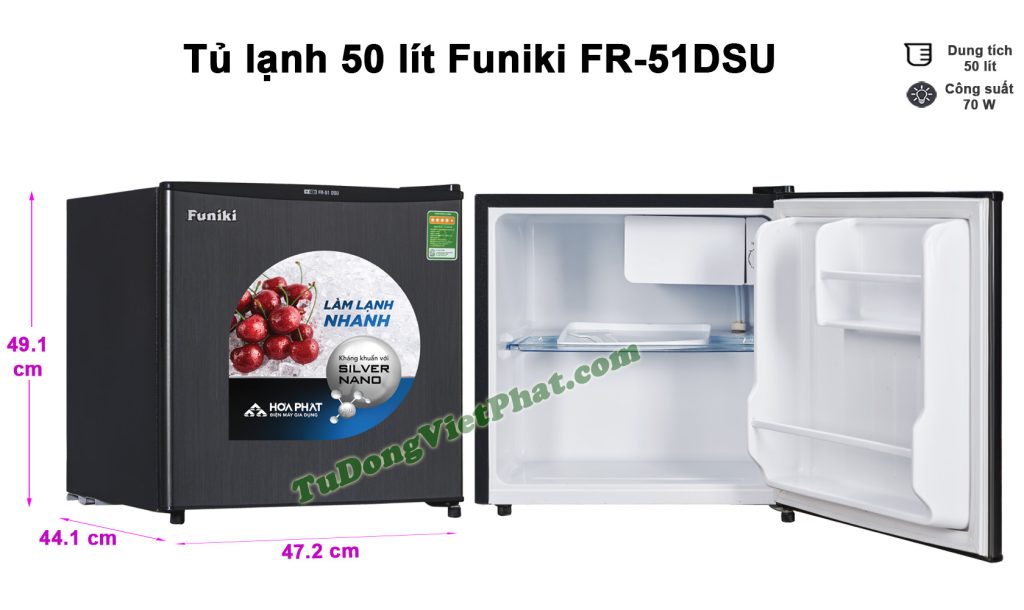 Kích thước tủ lạnh Funiki FR-51DSU tủ mini 50 lít
