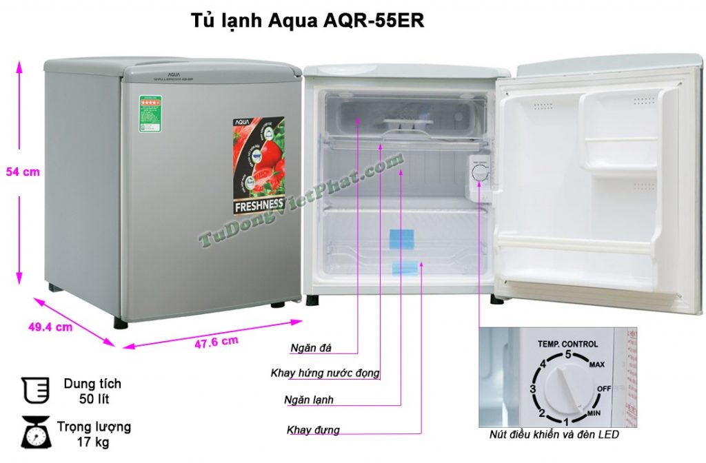 Kích thước tủ lạnh mini AQUA 50 Lít AQR-55ER