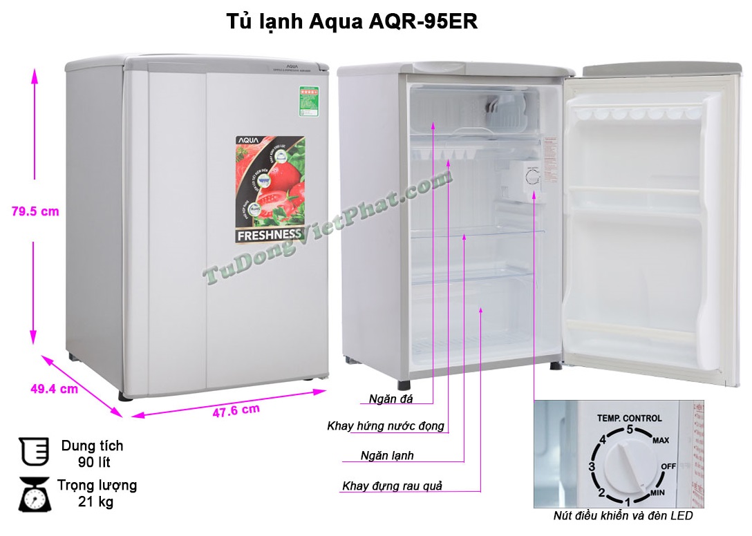 Tủ lạnh Aqua (180 lít) không đóng tuyết AQR-S185BN