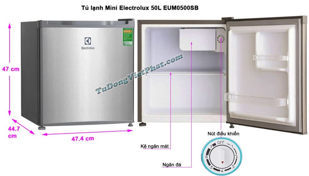 Kích thước tủ lạnh mini Electrolux 50L EUM0500SB