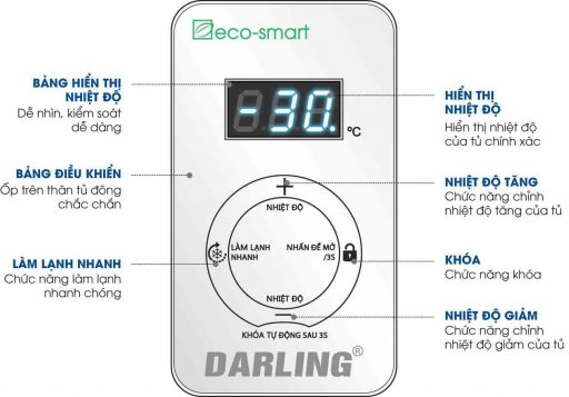 Bảng điều khiển tủ kem mặt kính Inverter Darling DMF-3079ASKI, 300L