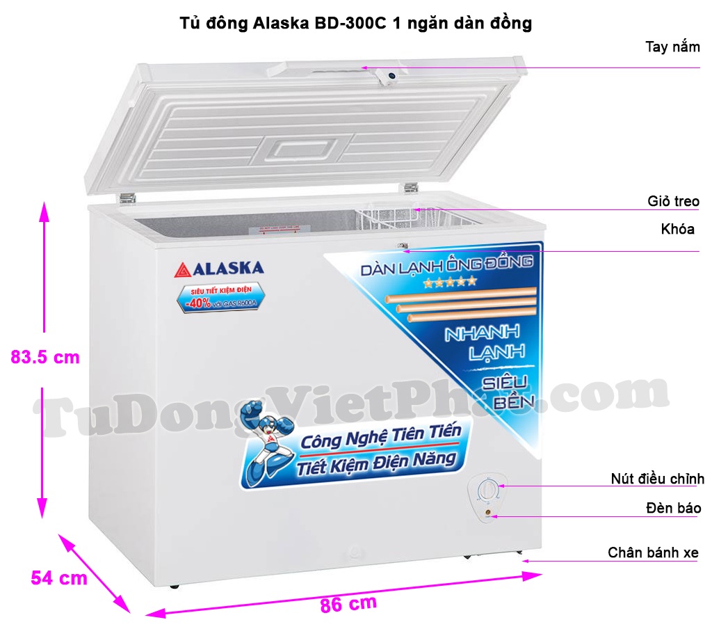 Kích thước tủ đông Alaska BD-300C