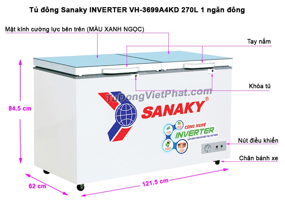 Kích thước tủ đông Sanaky INVERTER VH-3699A4KD