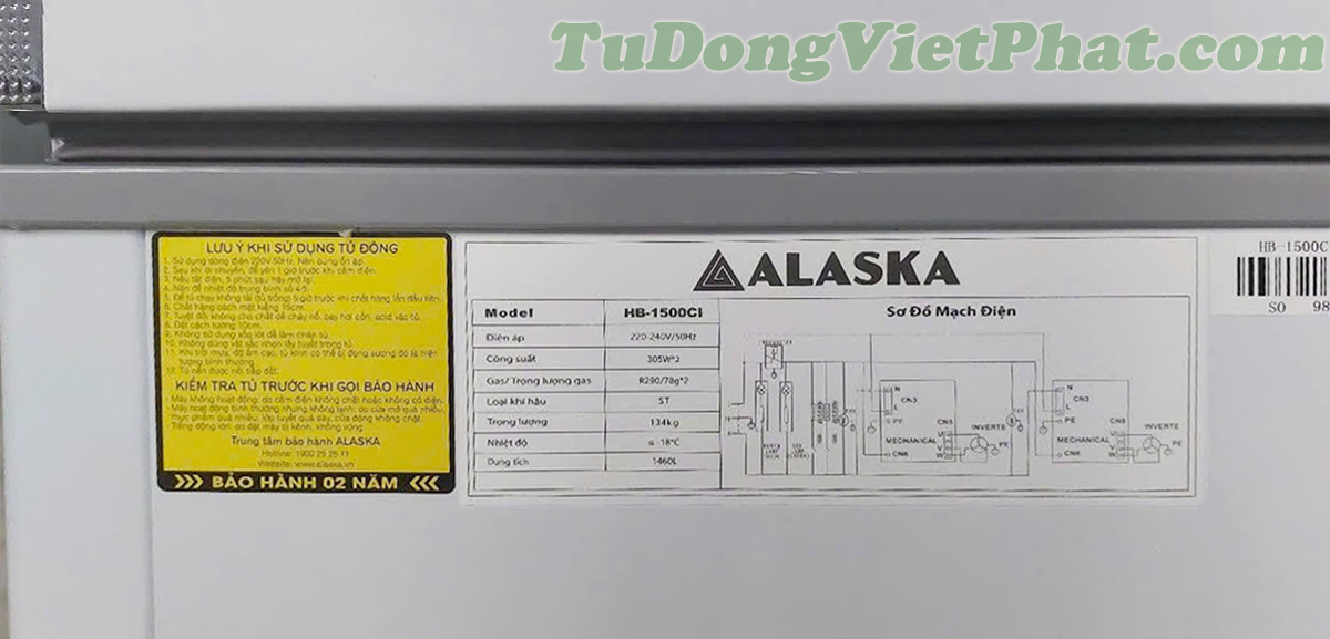Tủ đông Alaska HB-1500CI Inverter 1500L 1 ngăn đông 3 cánh