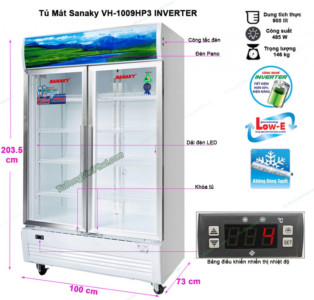 Kích thước tủ mát Sanaky VH-1009HP3 1000L