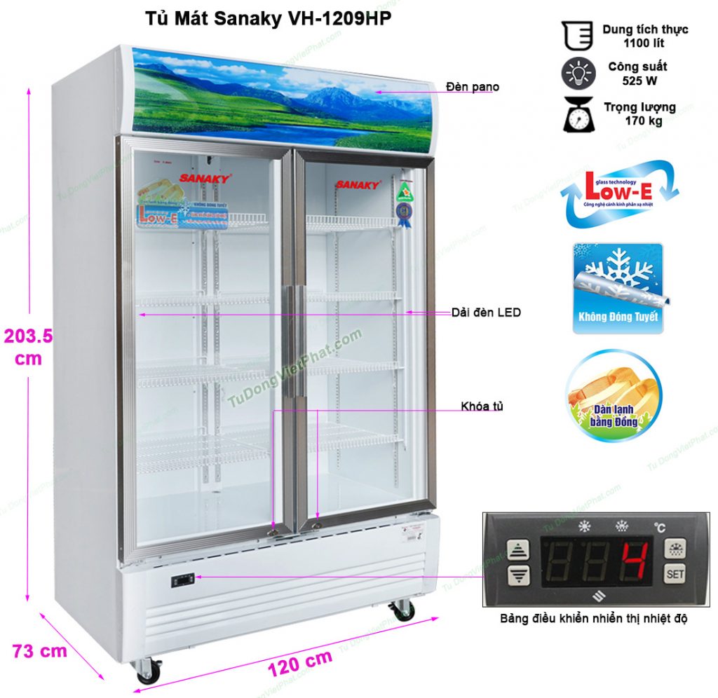 Kích thước tủ mát Sanaky VH-1209HP