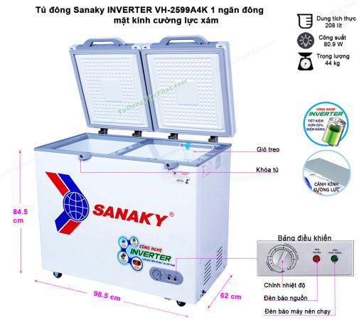Kích thước tủ đông Sanaky INVERTER VH-2599A4K
