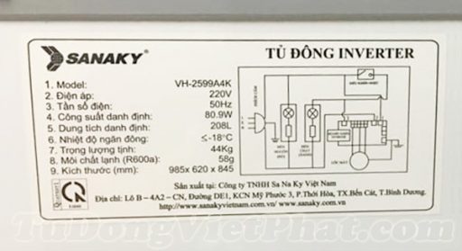 Tem máy tủ đông Sanaky INVERTER VH-2599A4K