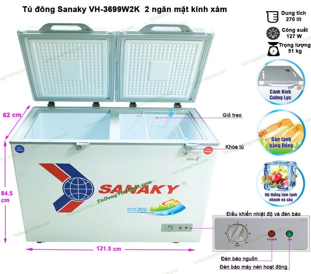 Kích thước tủ đông Sanaky VH-3699A2K