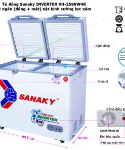 Kích thước tủ đông Sanaky INVERTER VH-2599W4K