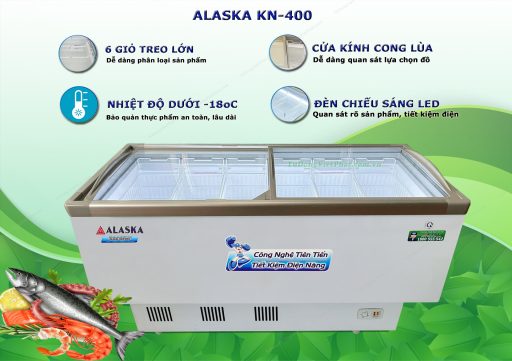 Tủ đông Alaska KN-400 mặt kính cong