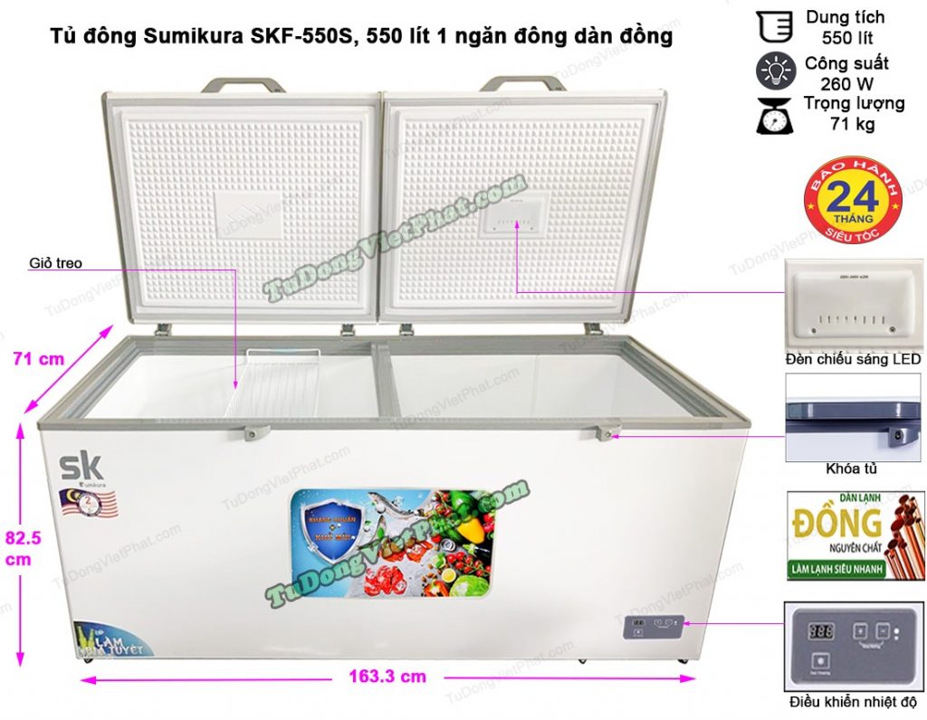 Kích thước tủ đông Sumikura SKF-550S