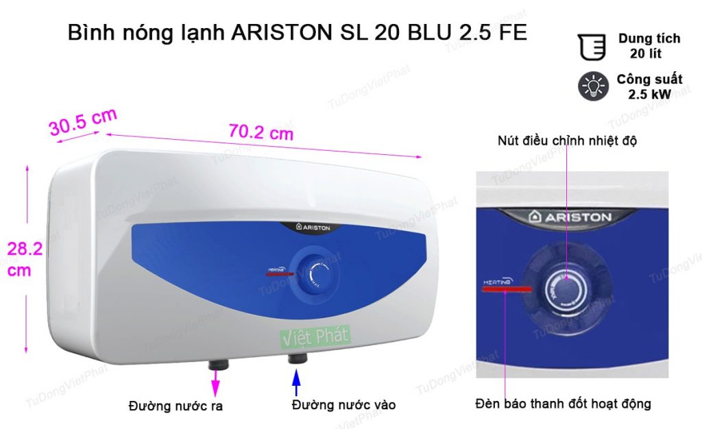 Kích thước bình nóng lạnh Ariston SL 20 BLU 2.5 FE