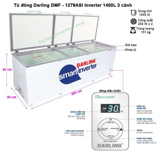 Kích thước tủ đông Darling DMF - 1279ASI