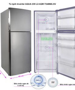 Kích thước tủ lạnh Inverter AQUA 235 Lít AQR-T249MA.SV mầu thép