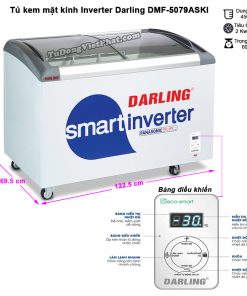 Kích thước tủ kem mặt kính Inverter Darling DMF-5079ASKI, 450L