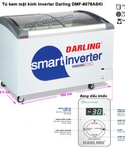 Kích thước tủ kem mặt kính Inverter Darling DMF-6079ASKI, 650L