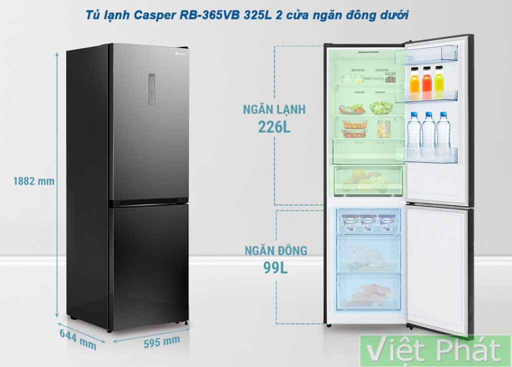 Kích thước tủ lạnh Casper RB-365VB 325L 2 cửa ngăn đông dưới