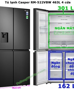 Kích thước tủ lạnh Casper RM-522VBW 463L 4 cửa