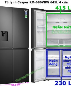 Kích thước tủ lạnh Casper RM-680VBW 645L 4 cửa