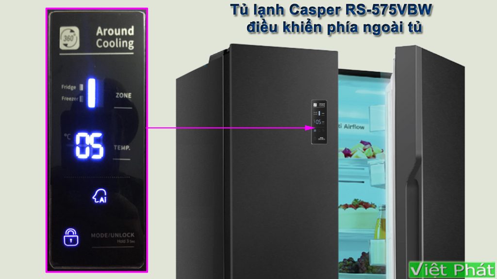 Tủ lạnh Casper RS-575VBW điều khiển thông minh phía ngoài tủ
