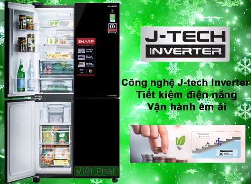 Tủ lạnh Sharp SJ-FXP600VG-BK công nghệ J-Tech inverter