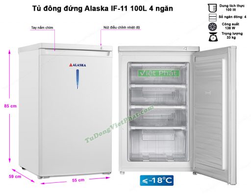 Kích thước tủ đông đứng Alaska IF-11