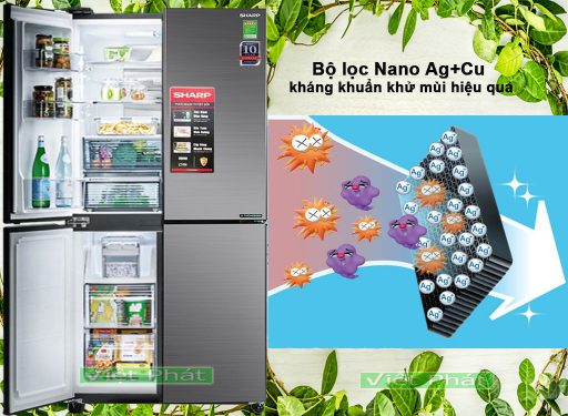 Tủ lạnh Sharp Inverter 525 lít SJ-FX600V-SL màng lọc Ag+