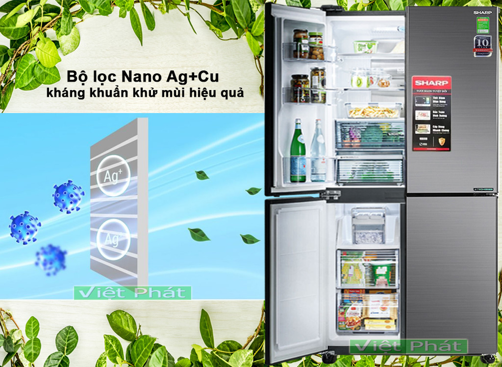Tủ lạnh Sharp Inverter 639 lít SJ-FX640V-SL Bộ lọc Nano Ag+