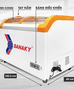 Kích thước tủ đông Sanaky VH-3899KB mặt kính cong 280L