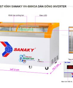 Kích thước tủ đông Sanaky VH-899K3A Inverter mặt kính cong 500L