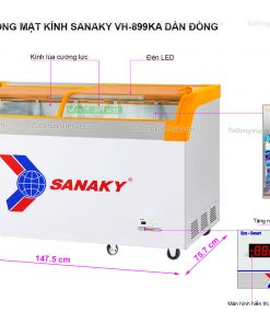 Kích thước tủ đông Sanaky VH-899KA mặt kính cong 500L