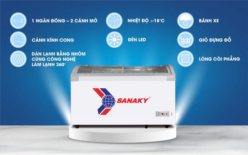 Tính năng của tủ đông Sanaky VH-1008KA mặt kính cong 750L