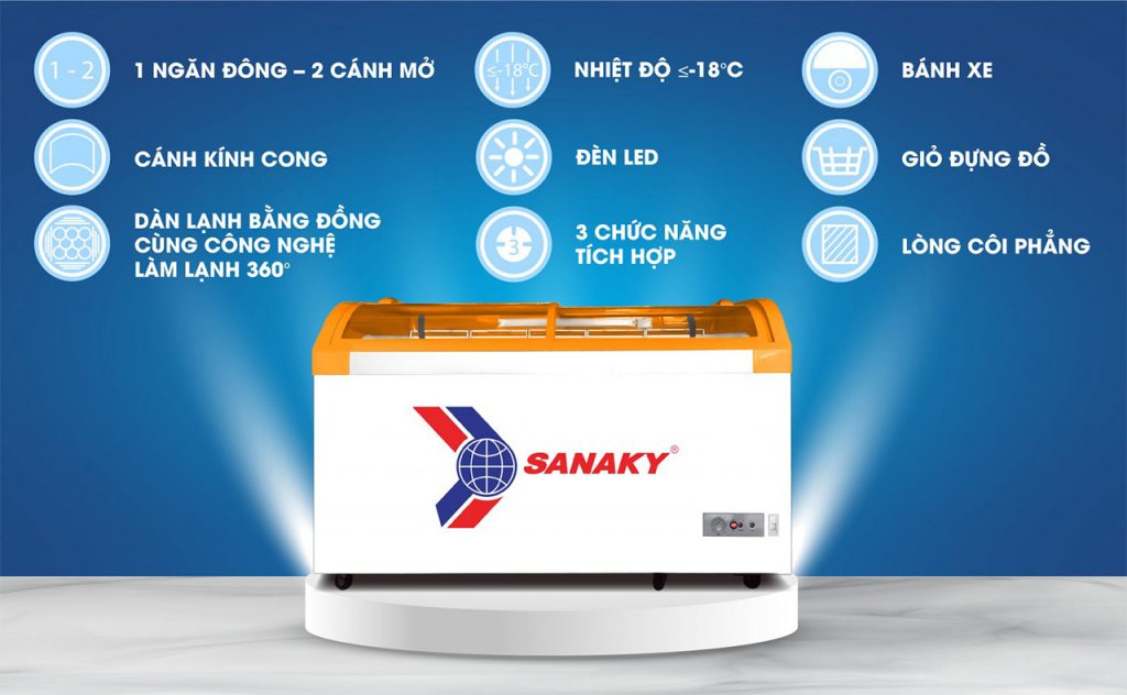 Tính năng của tủ đông Sanaky VH-899KA mặt kính cong 500L