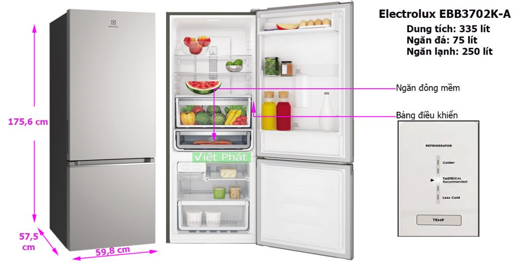 Kích thước tủ lạnh Electrolux EBB3702K-A 