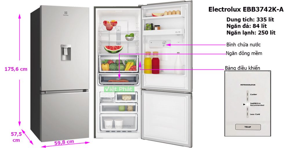 Kích thước tủ lạnh Electrolux EBB3742K-A 