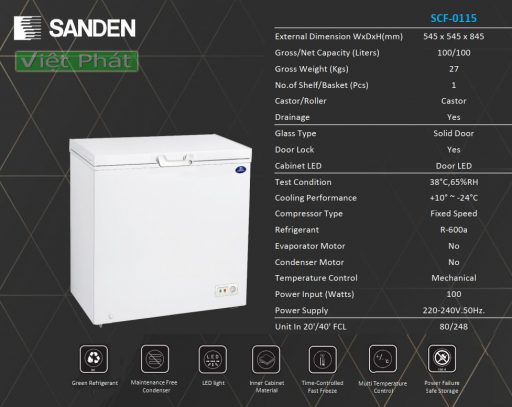 Tủ đông mini 100L Sanden Intercool SCF-0115