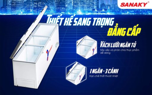 Tủ đông Sanaky Inverter 900 lít VH-1199HY4K 3 cánh