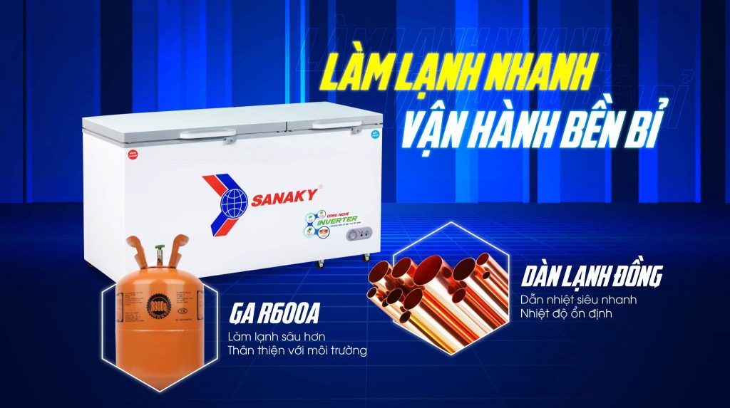 Tủ đông Sanaky VH-6699W4K dàn lạnh ống đồng