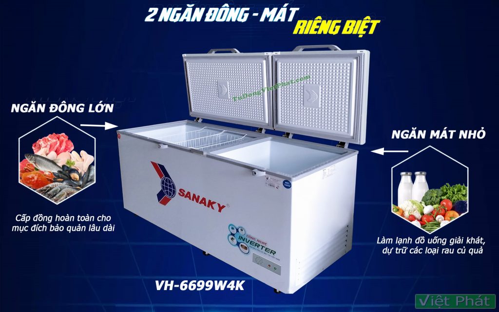 Tủ đông Sanaky VH-6699W4K 2 ngăn riêng biệt