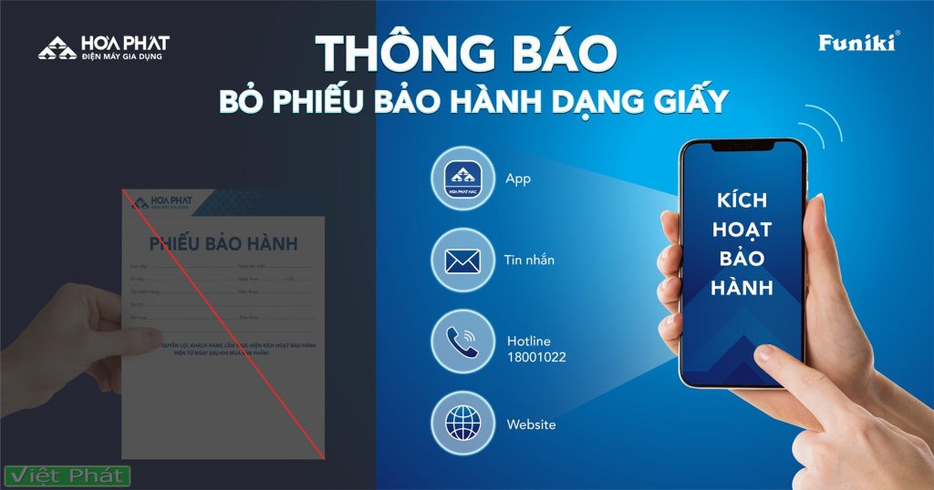 Tủ đông Hòa Phát, điều hòa Funiki bỏ phiếu bảo hành dạng giấy