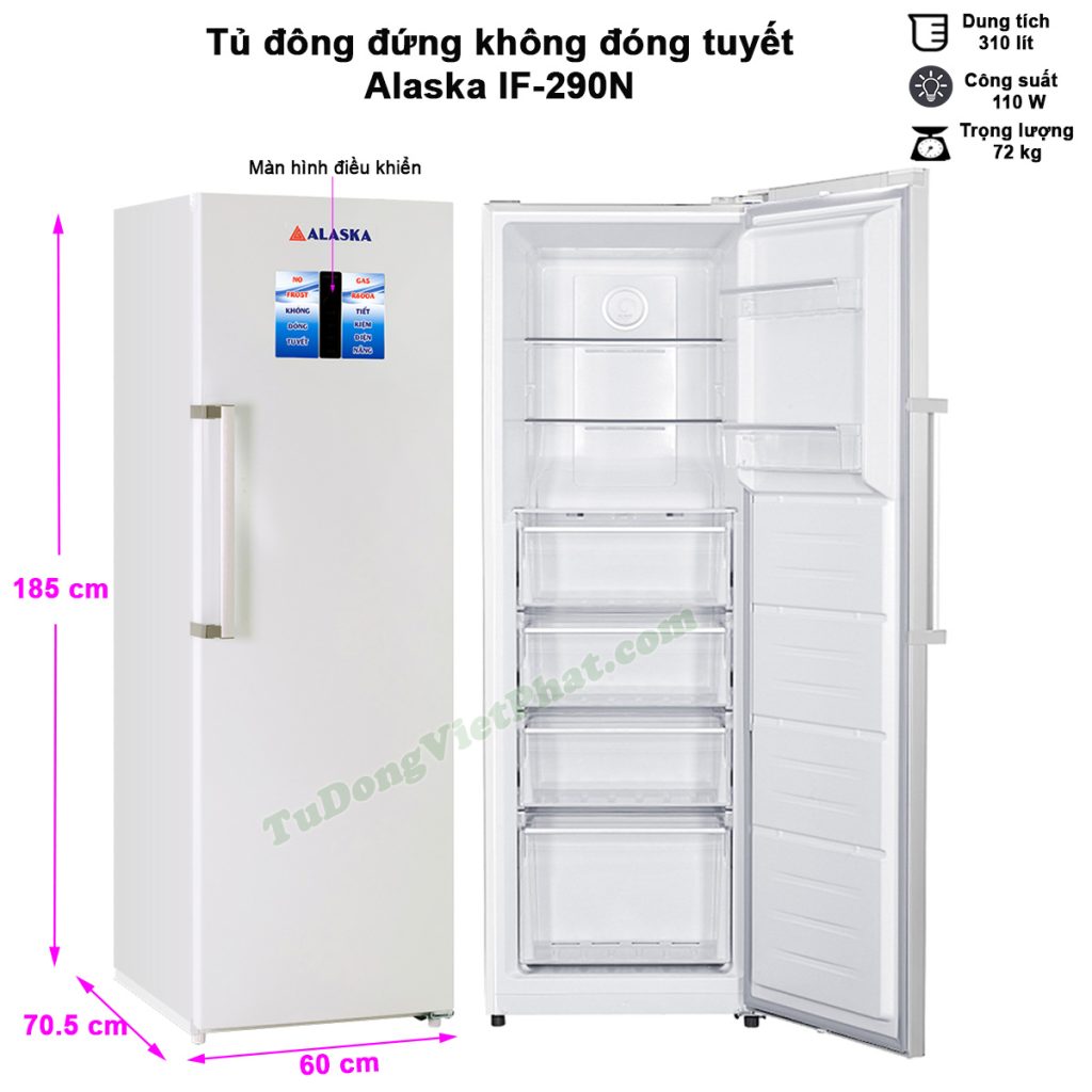 Kích thước tủ đông đứng Alaska IF-290N