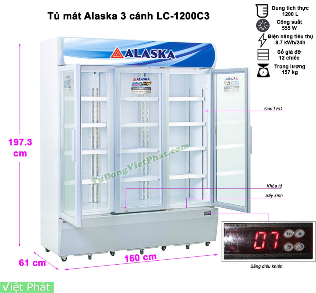 Tủ mát Alaska LC-1200C3 1400 lít 3 cánh
