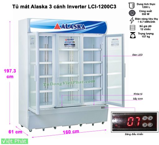 Kích thước tủ mát Alaska Inverter LCI-1200C3