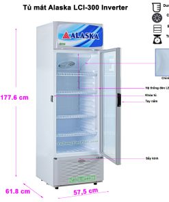 Kích thước tủ mát Alaska Inverter LCI-300 350L 1 cửa mở