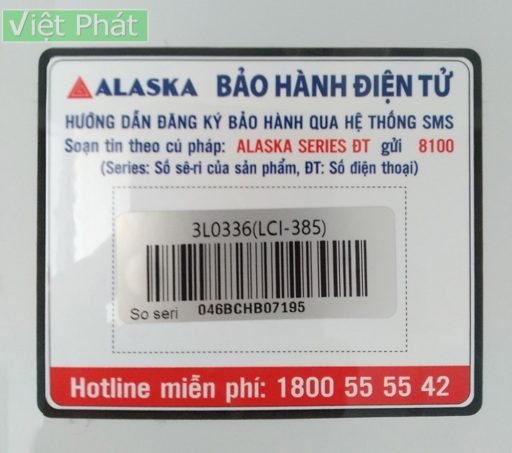 Tem bảo hành tủ mát Alaska LCI-385